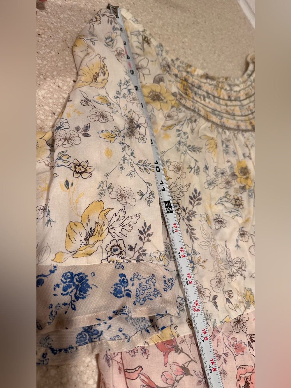 Democracy Floral Peasant Blouse - Smocked Boho Tunic Top Pastels NWT Size Medium - Picture 15 of 16